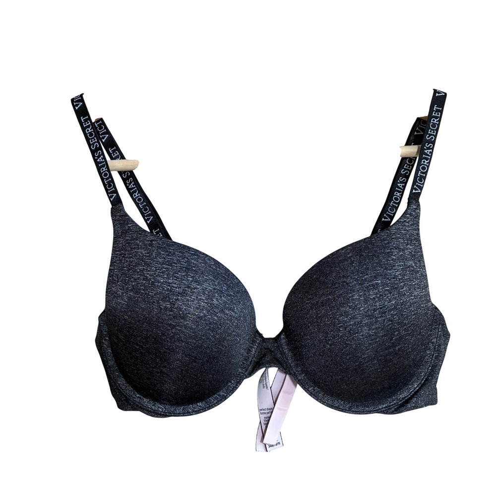 Victoria's Secret Perfect Shape Bra 34B Gray Women Logo Strap Heathered
